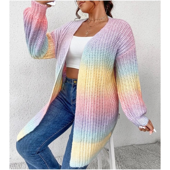 Plus Ombre Open Front Knit Cardigan - Picture 3 of 10